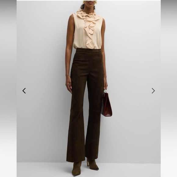 Kobi Halperin Joelle High-Rise Leather Suede Flare Pants Chocolate Brown 2 - Picture 10 of 12